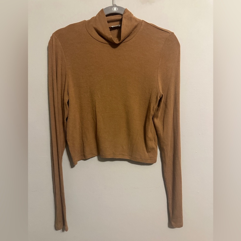 ARITZIA Wilfred Ribbed Turtleneck Tan Long Sleeve Modal Top size Large